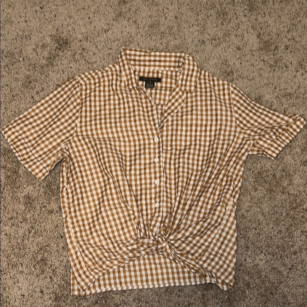 Brown and White Checkered Women's Top